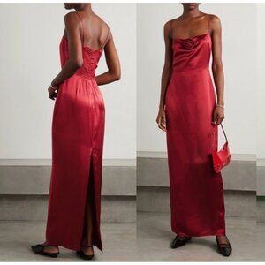 NWOT Reformation Size 8 Frankie 100% SILK Rosette Red Ruby Maxi Dress Women's